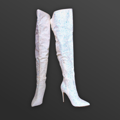 Overknee Stiefel weiß mit Glitzer