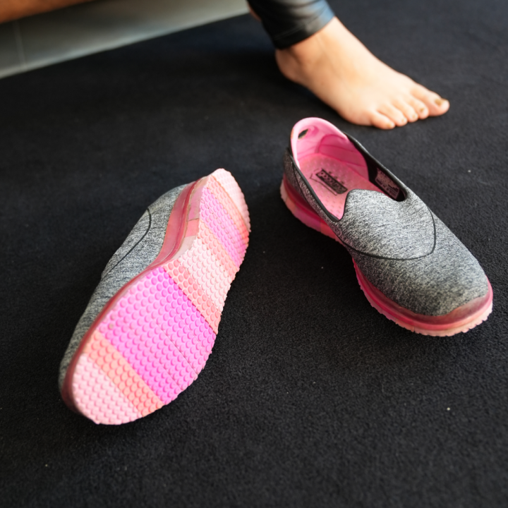 Gray Pink Slip-On Sneakers by Skechers