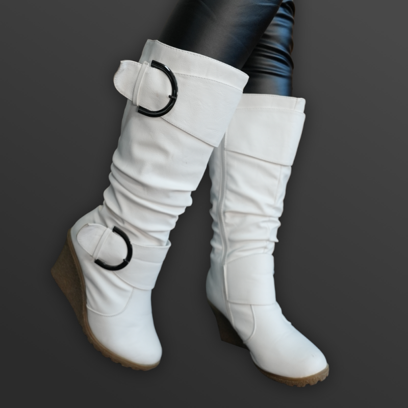Weiße Langschaft Winterstiefel mit Keilabsatz