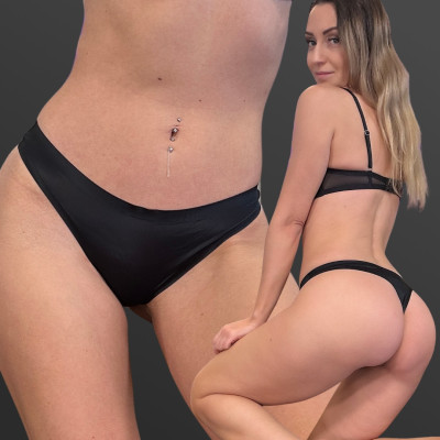 Nahtloser String-Tanga, schwarz seidig-glänzend