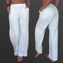 Rapbin Wide Leg Fabric Pants in White