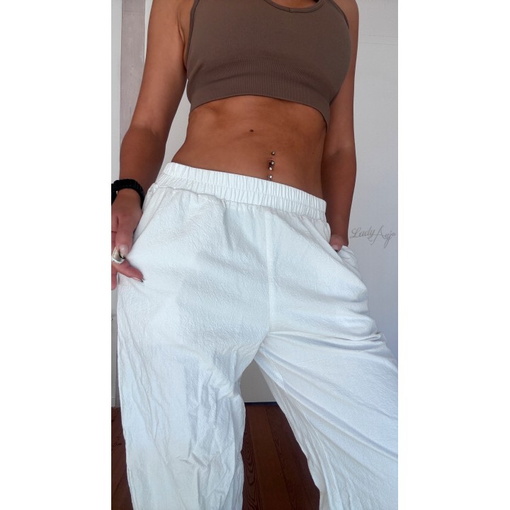Rapbin Wide Leg Fabric Pants in White, Size S | Worn